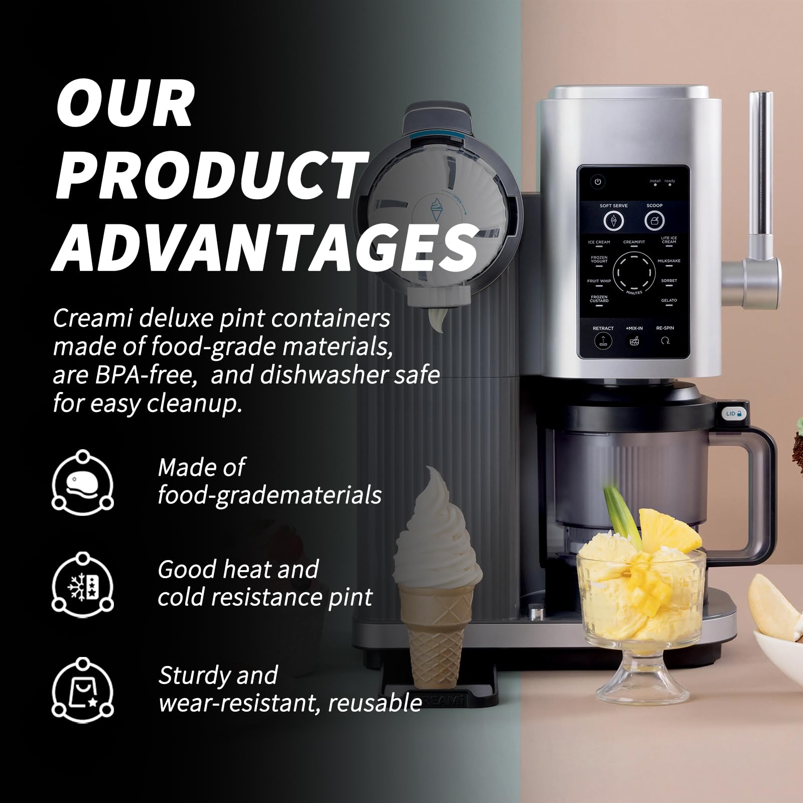 2er-Set 480ML Kompatible Behälter für Ninja Swirl CREAMi – Eisbehälter mit grauen Deckeln für NC700 & NC701EU Serie-Spülmaschinenfest & BPA-frei
