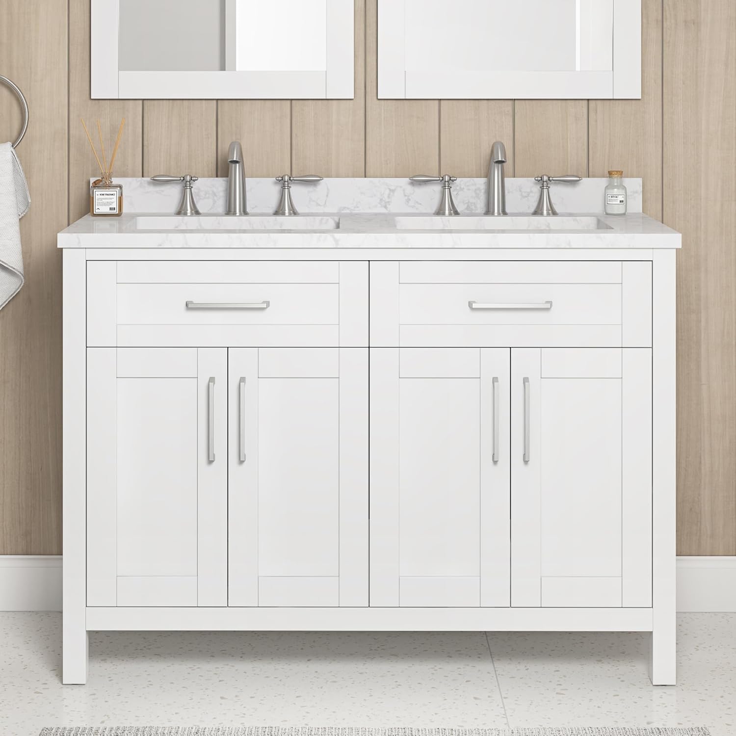 OVE Decors Tahoe Duo 48 Tahoe 48" Free Standing Double Basin Vanity Set with Cabinet and Engineered Marble Vanity Top - Pure White