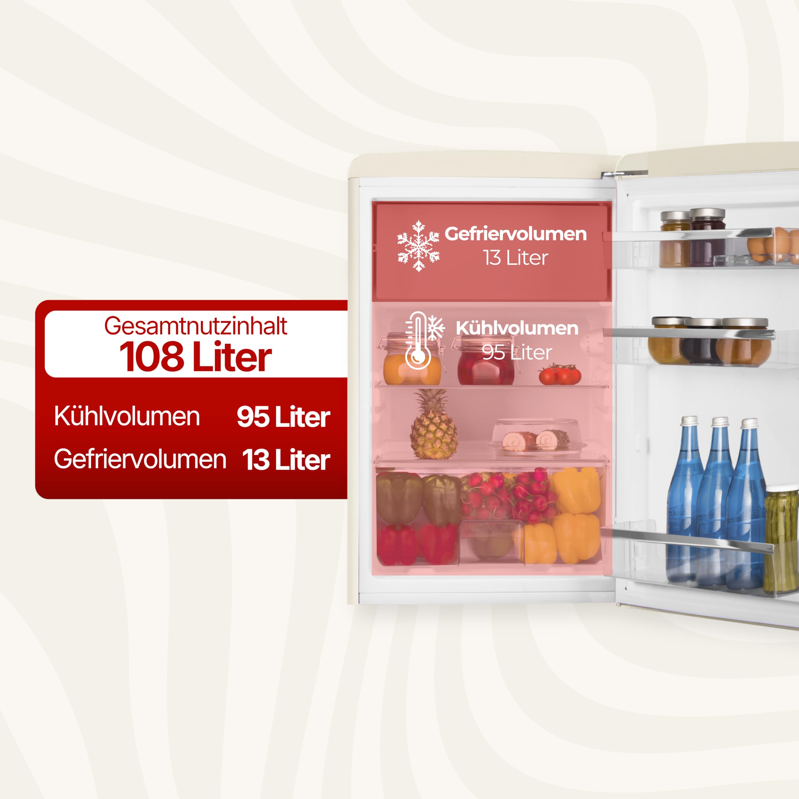 Amica Retro Kühl-Gefrierkombination 108 L 87,5 x 55 x 61,5 cm KS 15615 B