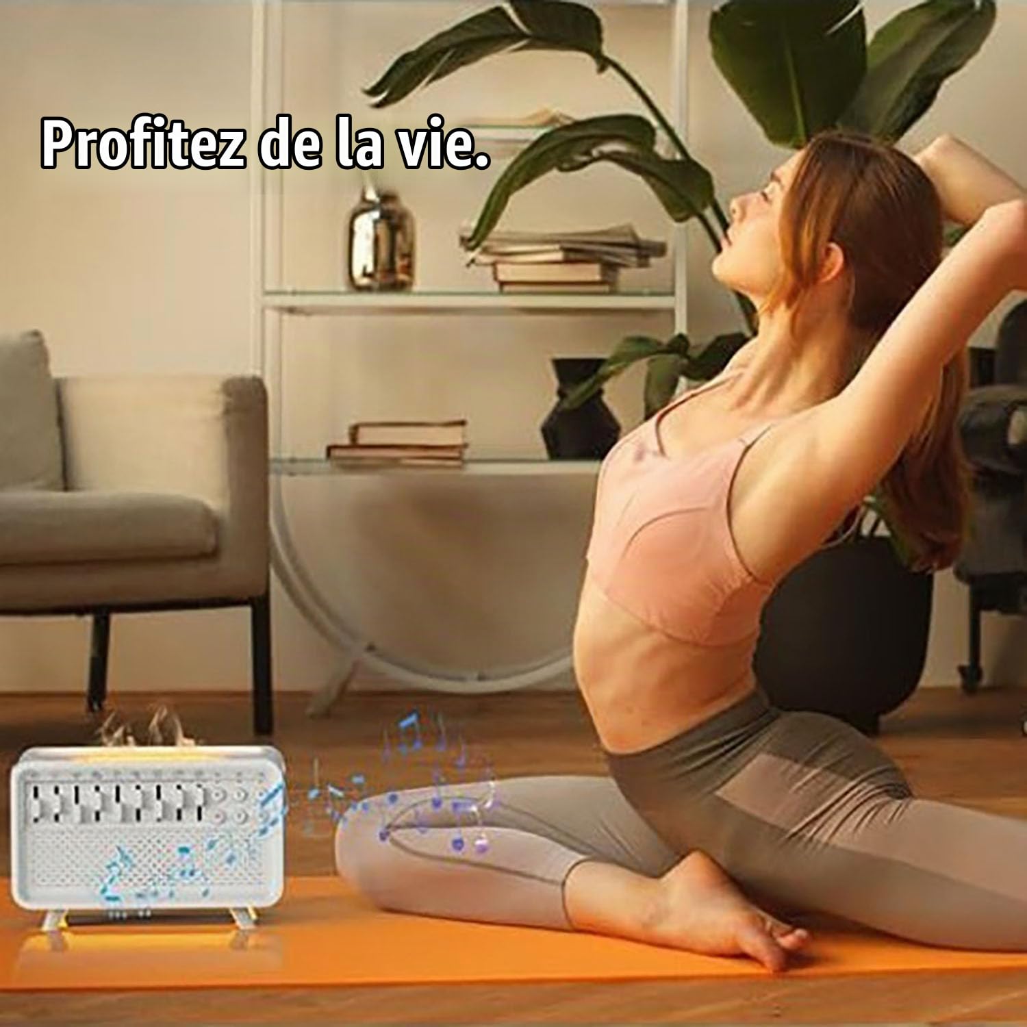 Humidificateur d'arômes à bruit blanc - Diffuseurs d'huiles essentielles Diffuseur d'arômes avec 8 effets de bruit blanc et flamme de simulation Haut-parleur