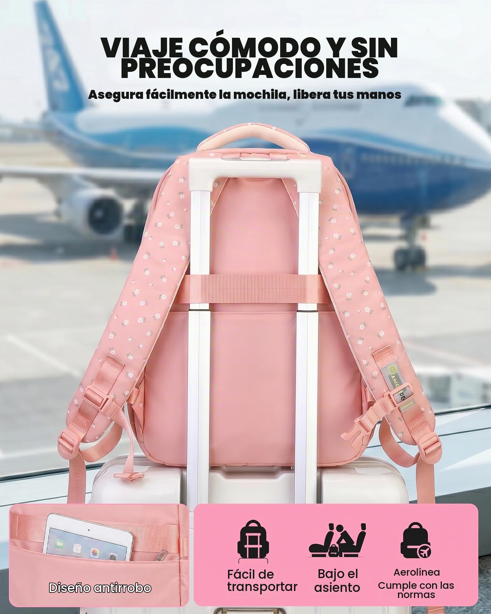 Amythe Mochila Escolar Adolescentes Niñas 6 a 15 Años Grande, Rosa