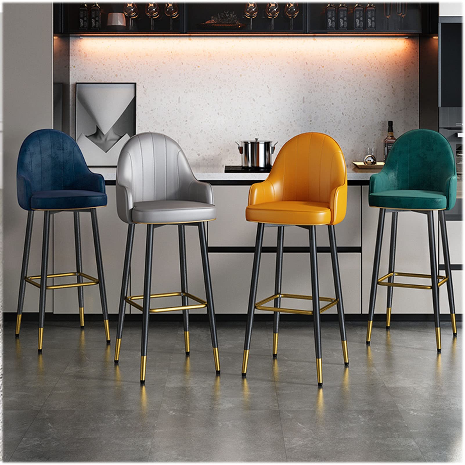 Lot de 2 tabourets de bar rembourrés pivotants en similicuir de qualité supérieure confortables avec dossier pour la maison