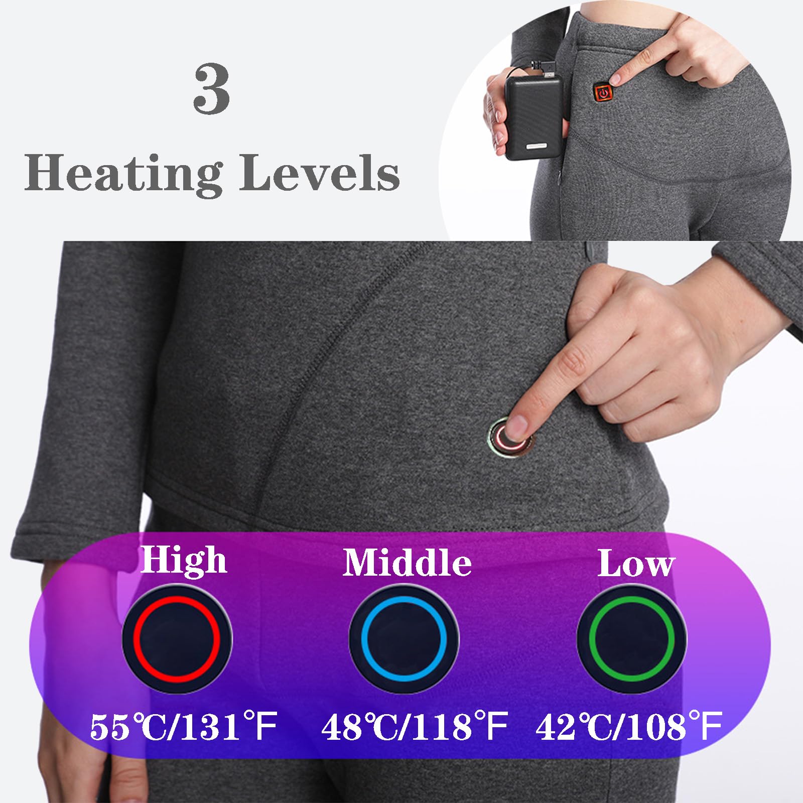 Set di Biancheria Intima Termica riscaldata elettricamente, Pantaloni e Top riscaldati da Viaggio da Donna, Set di Mutande Lunghe Foderate in Pile
