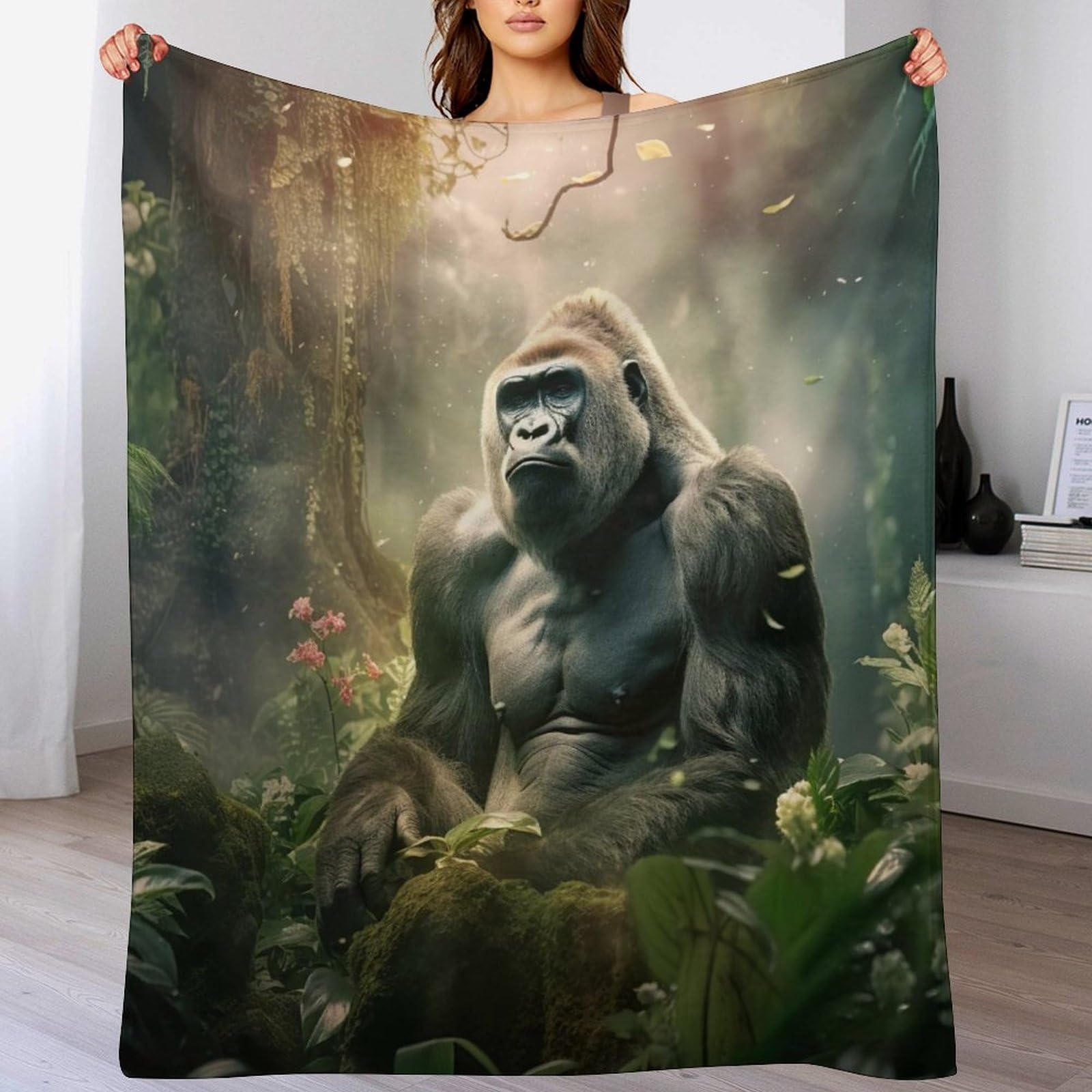 Ggjjtt Boys Gorilla Fleece Blanket Throw, Machine Washable Flannel Plush Throw Blanket For Bed Couch Sofa Chair, For Kids Girls, 130×180Cm