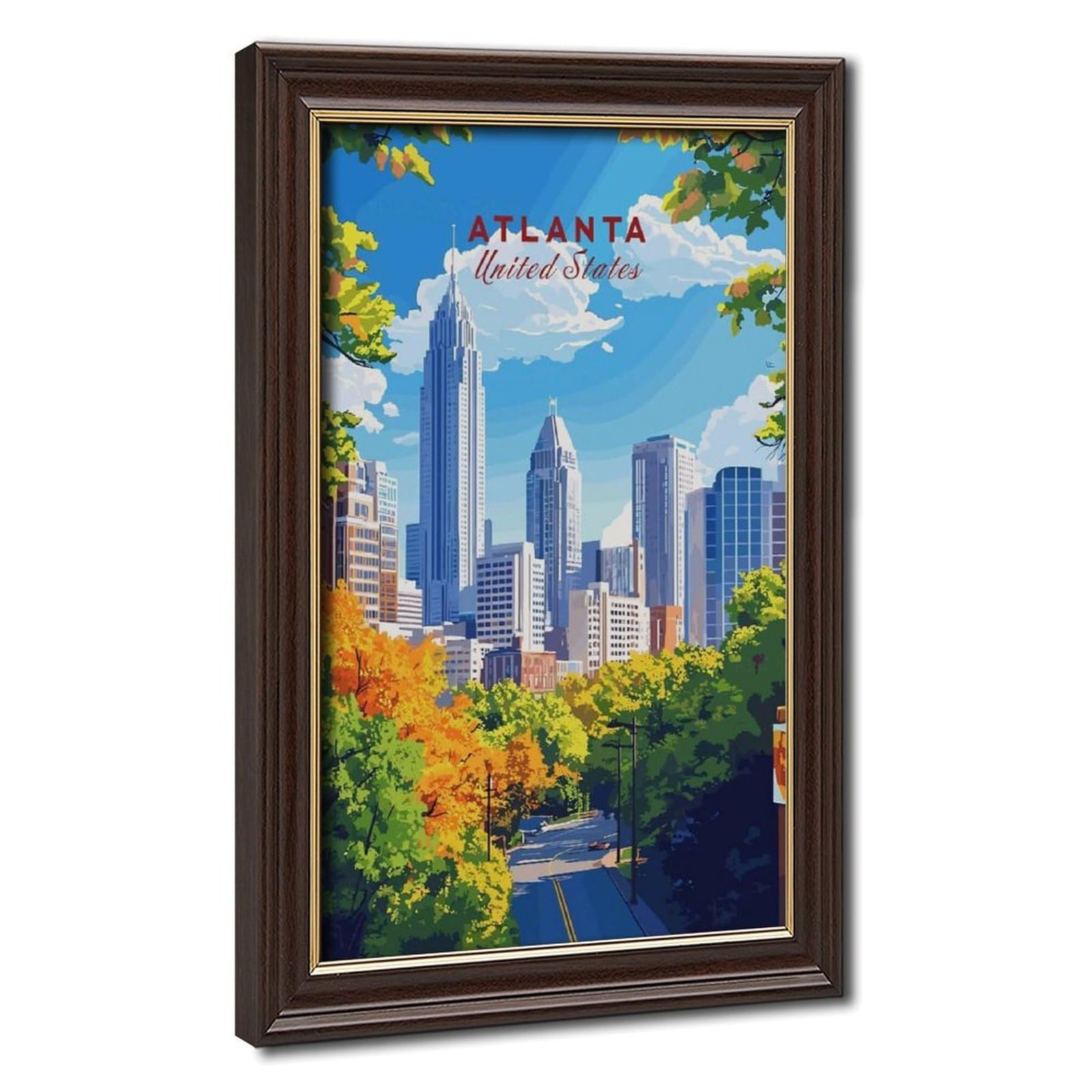 Bareronor Mokume Gane Frame-Style Atlanta Travel Canvas Poster For Office Decor Gift