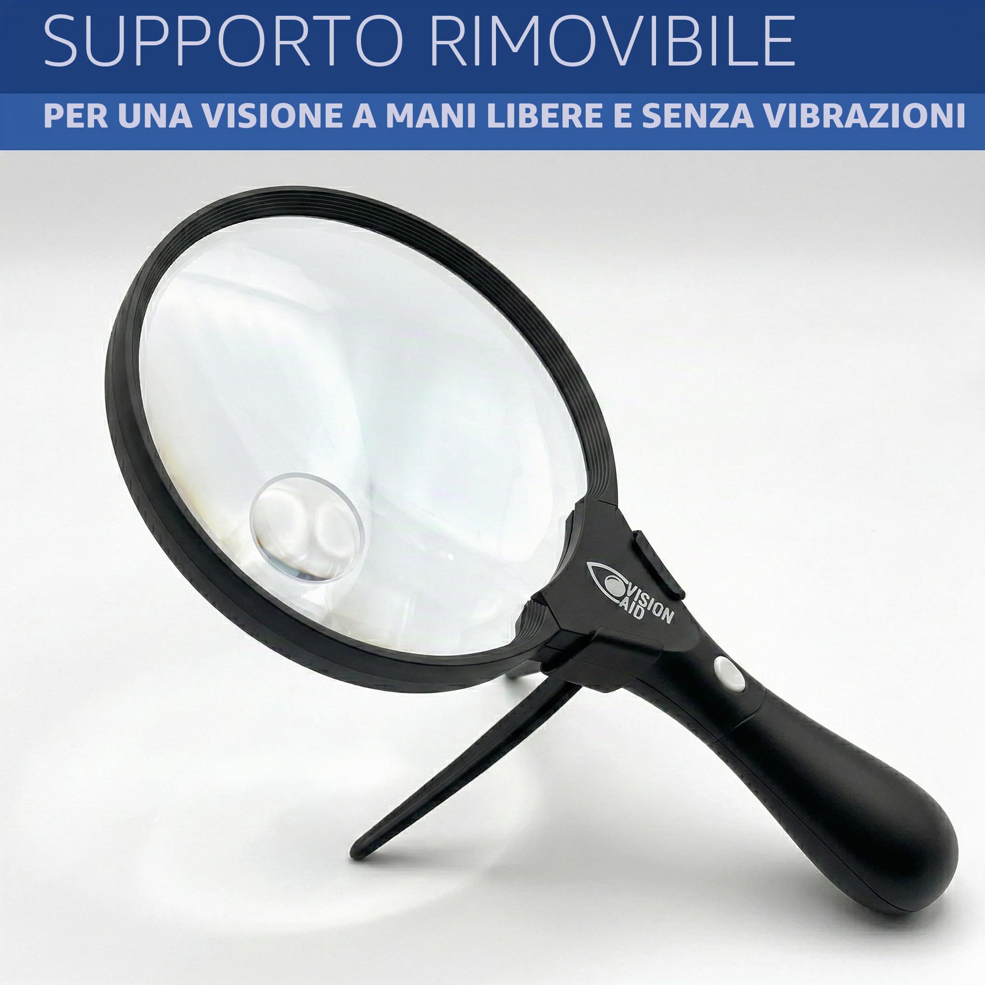 Lente d'ingrandimento grande da 14 cm con luce LED (ricaricabile tramite USB), custodia rigida, supporto, grande lente d'ingrandimento illuminata per gioielli, monete, lettura, anziani