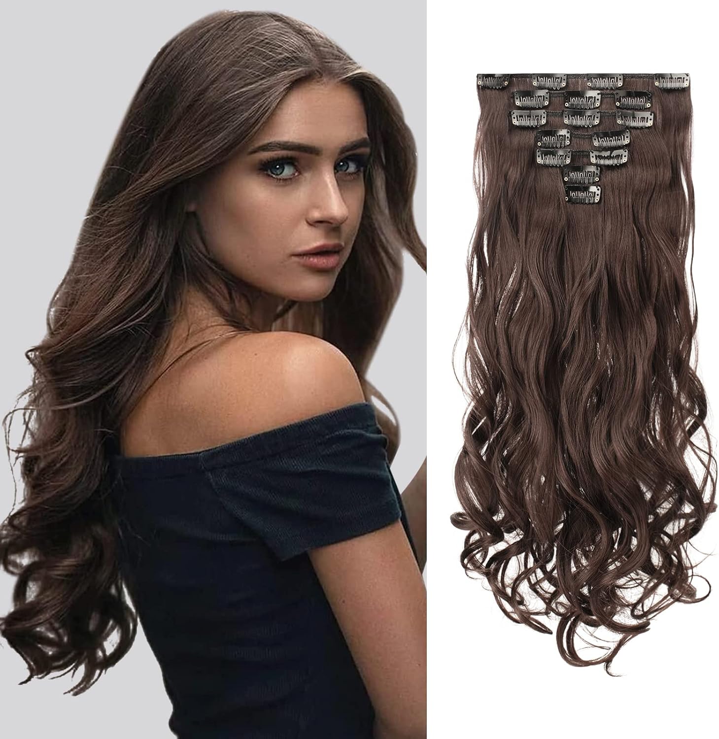 FESHFEN Extension a Clip Cheveux Naturel, 50 cm Extension Cheveux