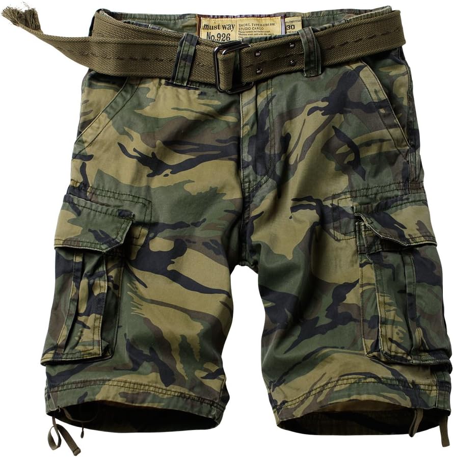 MUST WAY Men's Casual Cotton Twill Cargo Shorts Multi Pocket Loose Fit Work Shorts