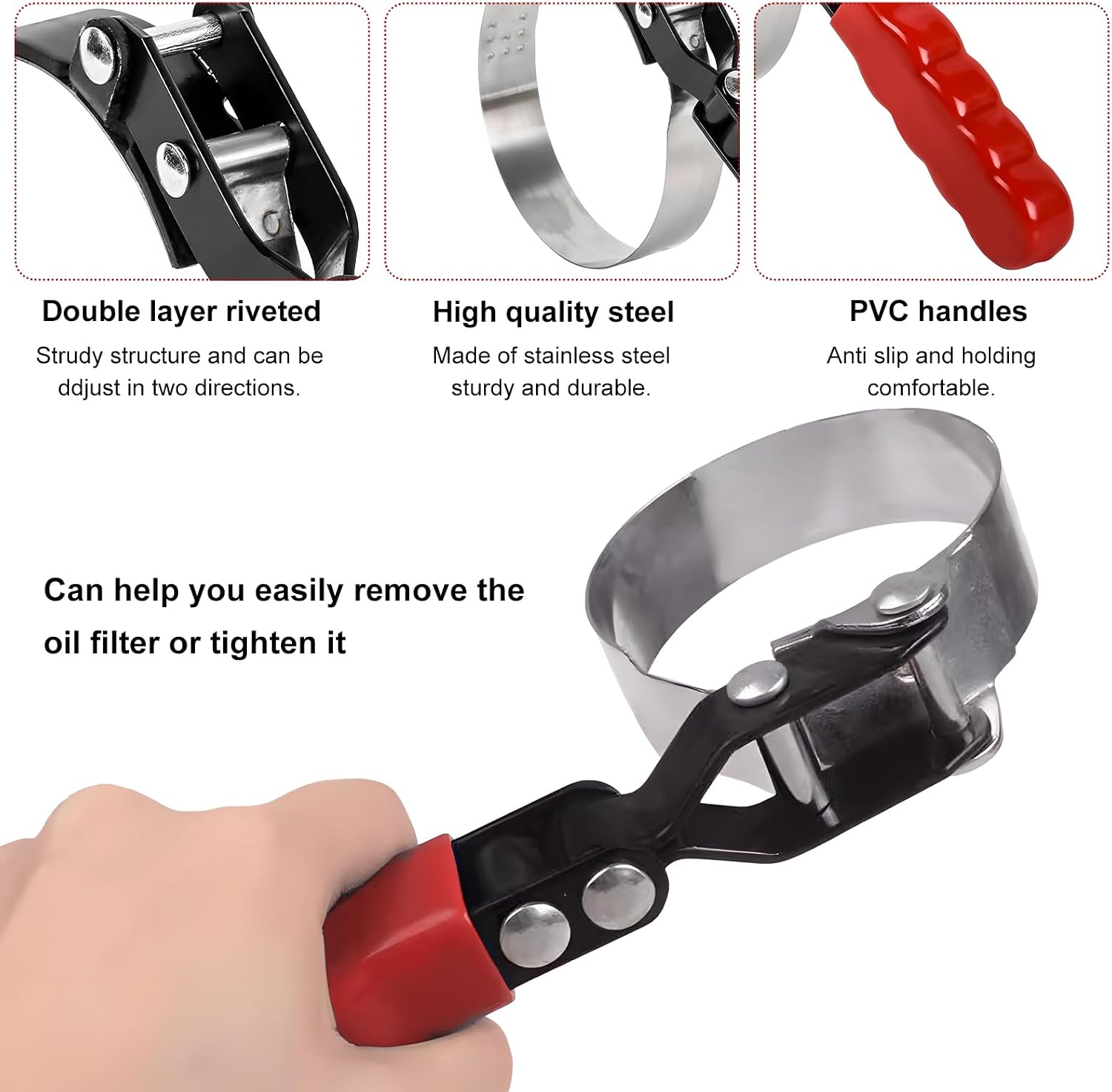 Anti-Slip Swivel Oil Filter Wrench, Oil Filter Removal Tool Small Size Oil Filter Swivel Wrench, Adjustable Oil Filter Wrench Fits Filters from 2-3/8" to 2-3/4" for Car