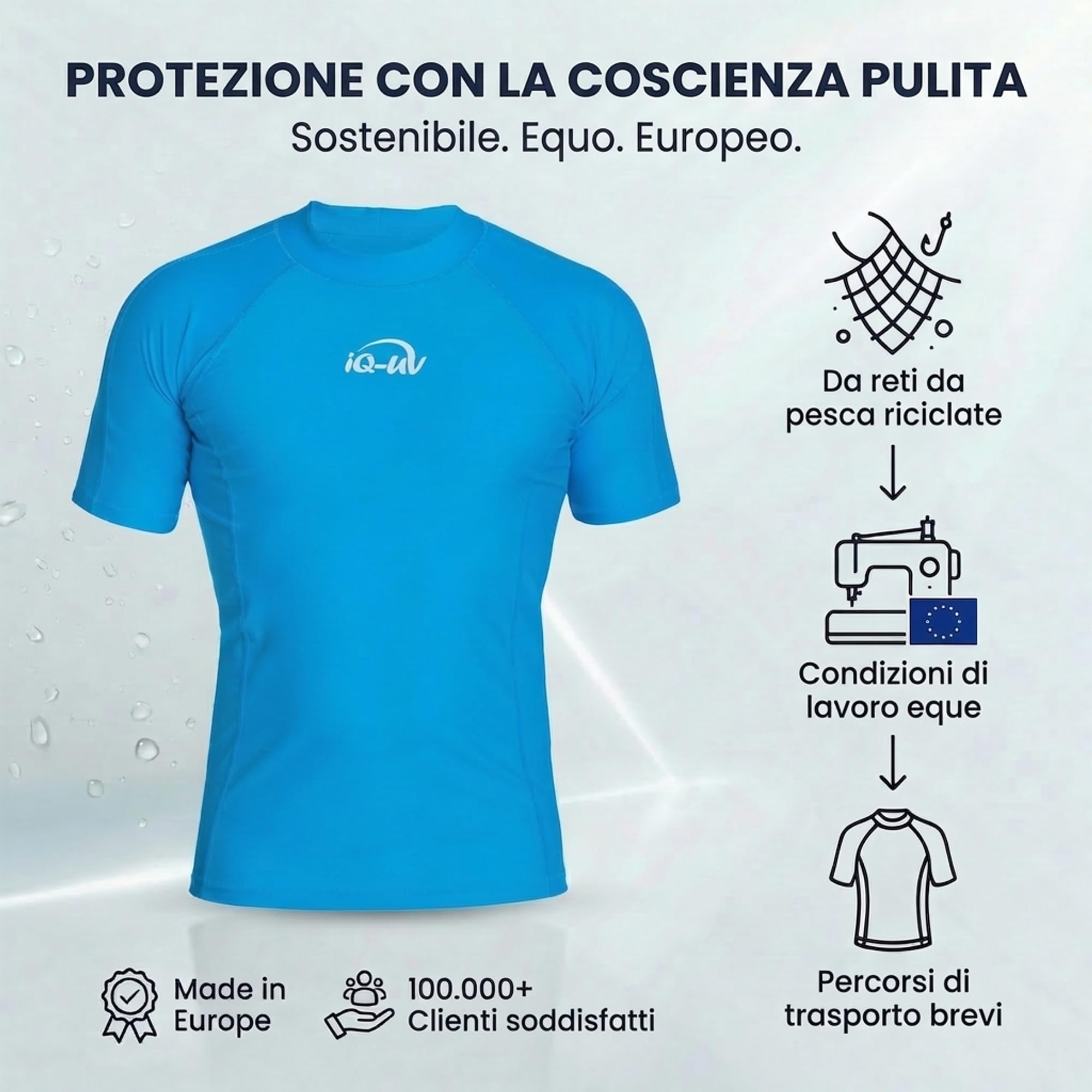 iQ-UV Rashguard Uomo Slim Fit – Maglietta UV Protezione Solare UPF 50+ – Surf e Nuoto – Maglia Anti UV Uomo – Materiale Riciclato – Maglia Termica Piscina – Traspirante e Asciugatura Rapida