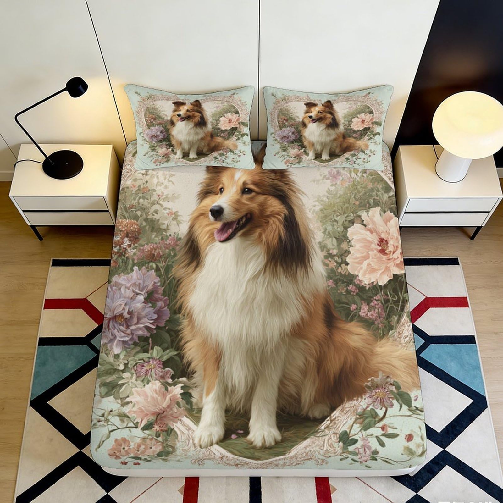 Jqzkxnhpbr Style-7 3D Printed Collie Dog Floral Fitted Sheet Microfiber Soft Bed Cover For Bedroom Guest Room Mattress Decor 90X200x25cm