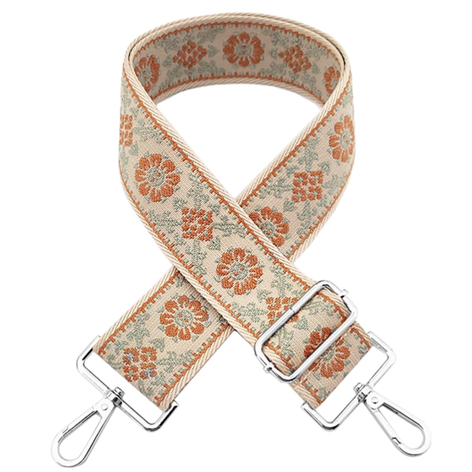 2" Wide Handbag Strap Purse Straps Replacement Adjustable Guitar Straps Flower Cross-Body Bag Straps with Silver Metal Buckles, Flower, 2"