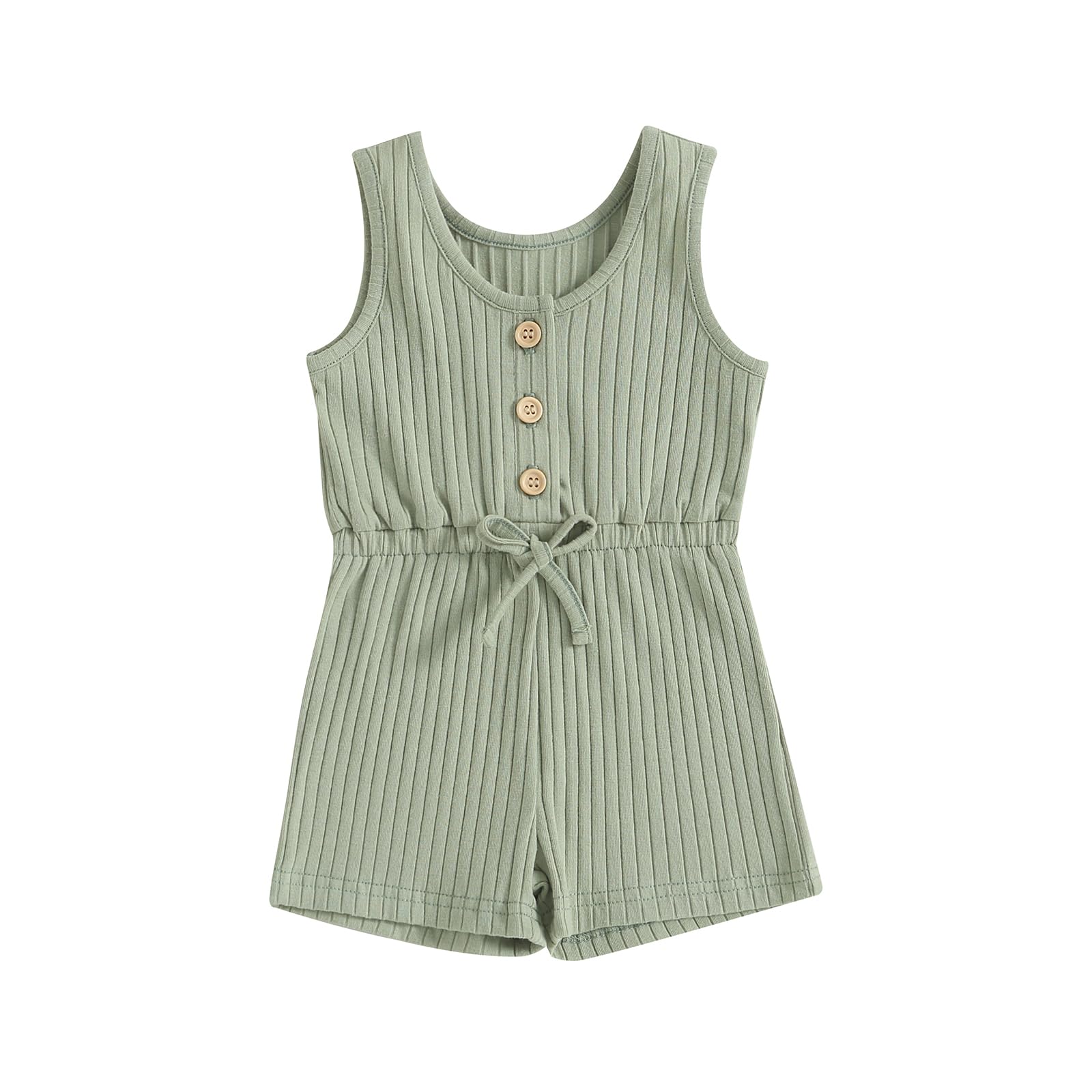 allshope Toddler Baby Girl Summer Outfit Short Sleeve Ribbed Romper Solid Jumpsuit Overall Shorts Cute Infant Newborn Clothes