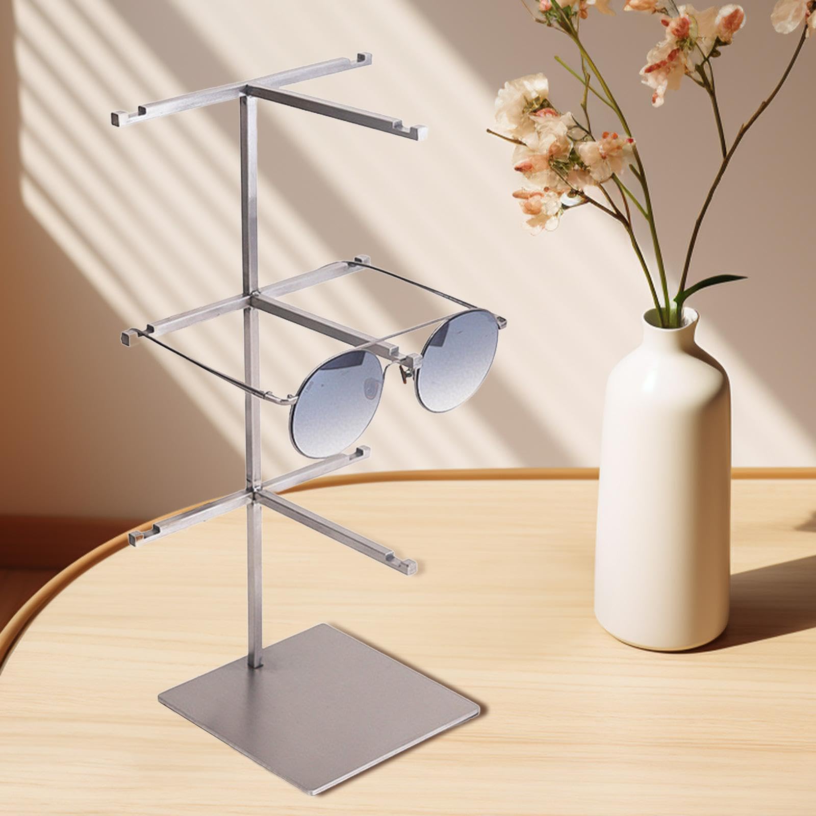 Porte-lunettes en acier inoxydable au design élégant, idéal pour vos lunettes de soleil et autres accessoires, aussi bien pour un usage personnel, 3 niveaux Argent