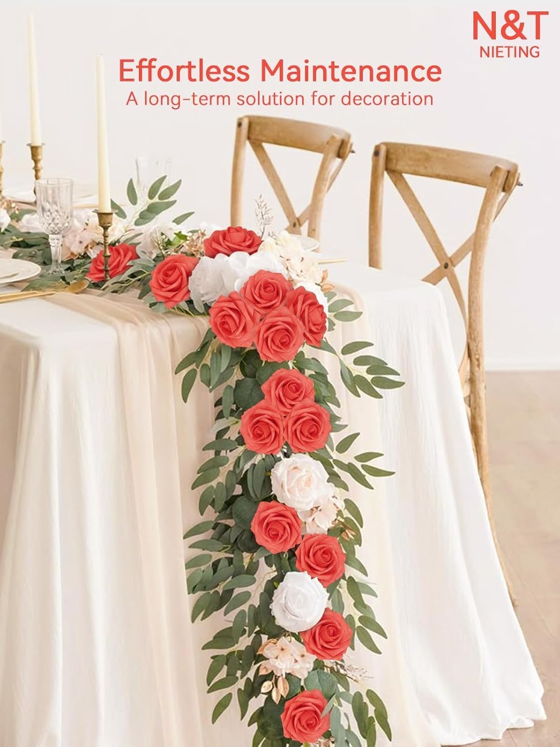 N&T NIETING Artificial Flowers 25pcs Real Looking Coral Foam Fake Roses with Stems for DIY Wedding Bouquets Bridal Shower Centerpieces Floral Arrangements Party Tables Home Decorations - Image 8