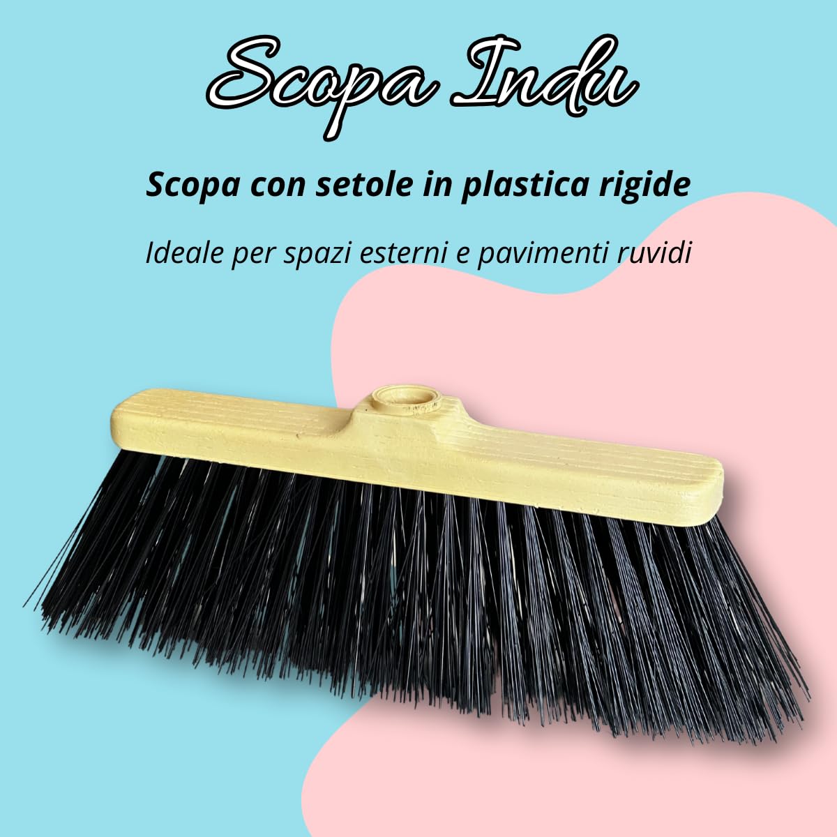 Tomaino - Scopa Da Esterno con Setole In Plastica Dure - Scopetta Ispessita ideale Per Tutti i Pavimenti Ruvidi del Cortile, Giardino, Terrazzo, Balcone, Piazzale, Garage
