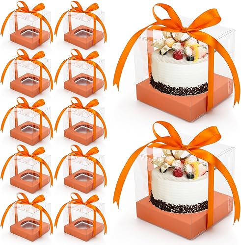 Paquete de 12 Cajas de Cupcakes de Plástico Transparente, Contenedores de Cupcakes Individuales Dorados de 3.5 Pulgadas Desechables, Cajas