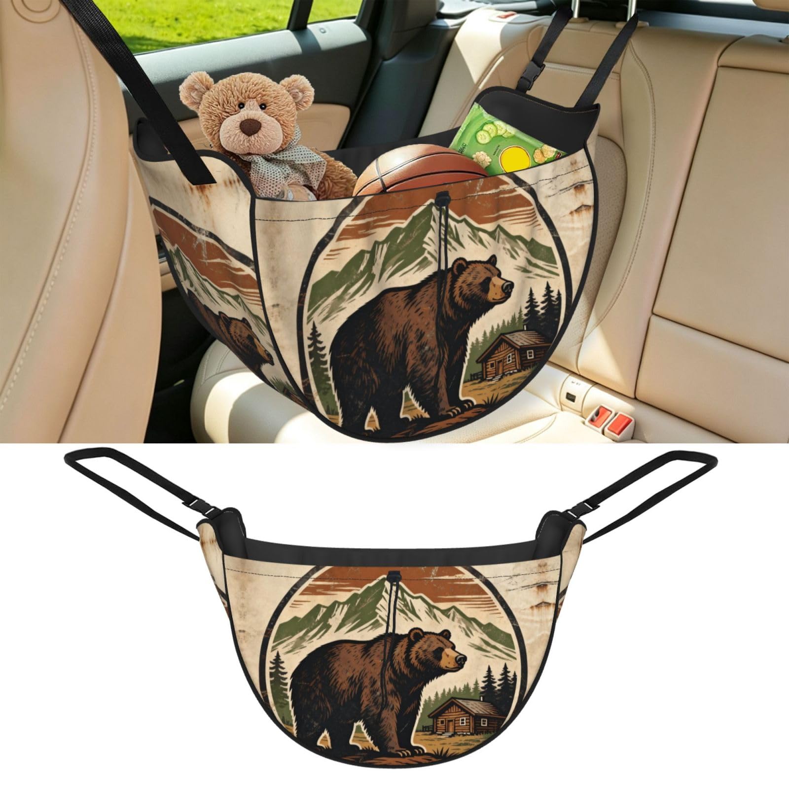 Cntdbu Black Badge Bear Car Seat Organizer-Backseat Storage Bag For Travel