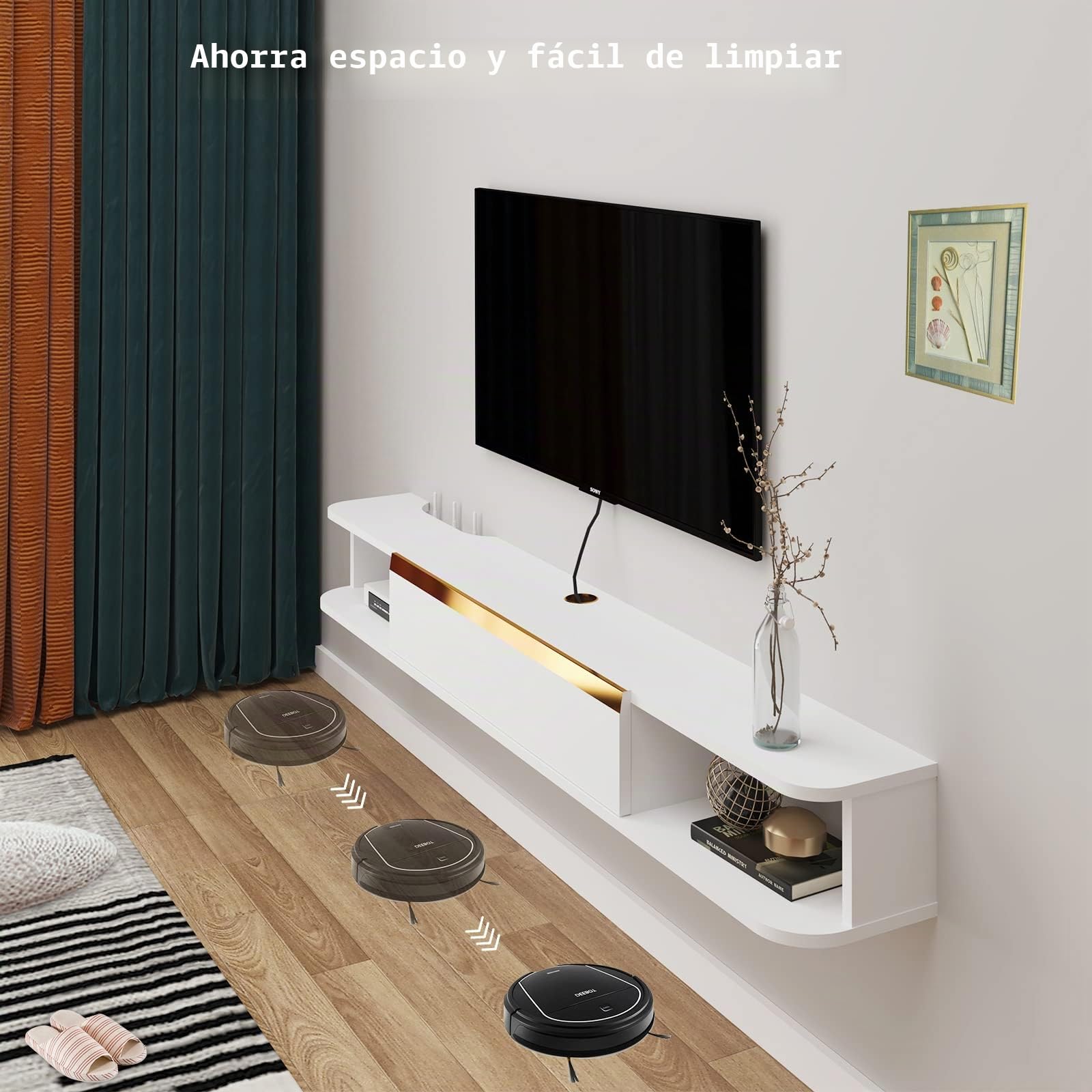 Mueble de TV Colgante, Estante de TV Flotante, Soporte de TV Flotante fijado a la Pared, Centro de Consola Multimedia de Entretenimiento, Gran Armario de Almacenamiento para Oficina en casa (140 cm),