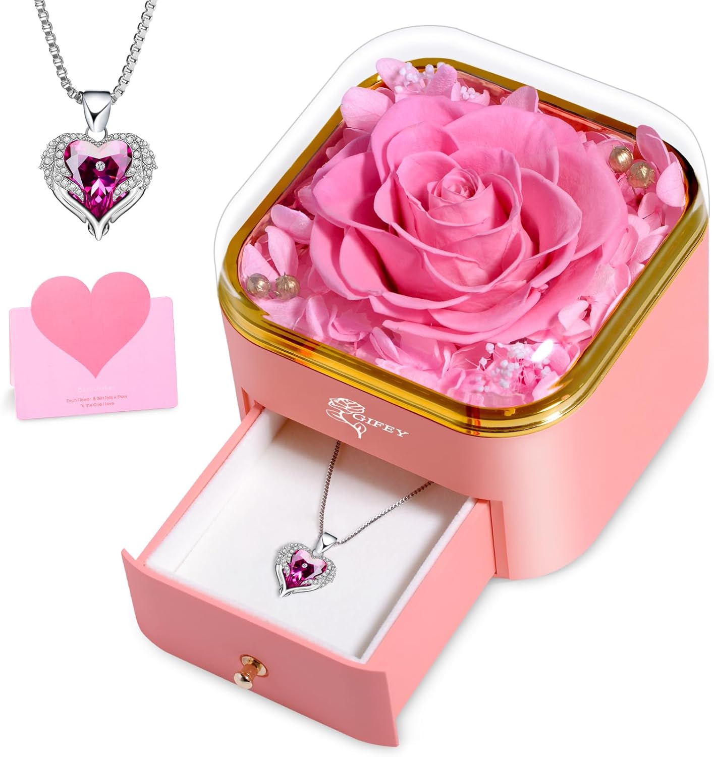 Valentines Day Gifts for Her - Preserved Real Blue Rose with Heart Necklace, Forever Flowers Gifts for Mom Grandma Wife Girlfriend at Christmas, Valentines, Mothers Day, Anniversary or Birthday Gifts for Women to Send Love