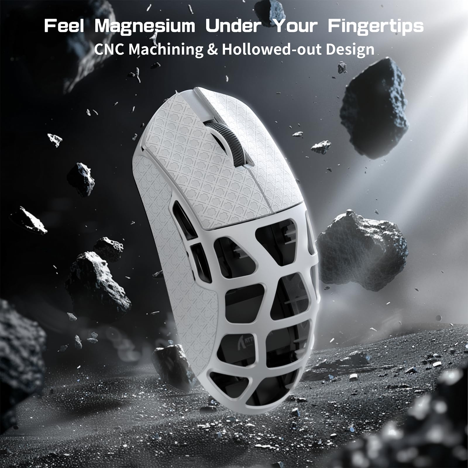 ATTACK SHARK R3PRO 46g Souris Super Léger en Alliage de Magnésium, 8000Hz Polling Rate, 26000DPI, 2,4G/BT/Filaire, Capteur PixArt PAW3395, G502, Souris Programmables avec Câble Spiralé, PC/Mac, Blanc