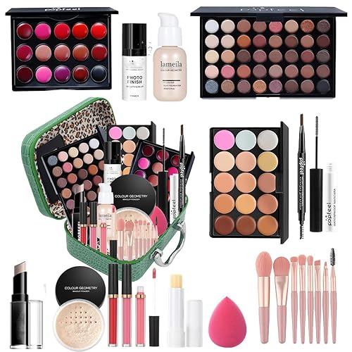 Kit de maquillaje para Wonmen Kit completo de sombra de ojos, delineador de ojos, lápiz labial, pinceles de maquillaje, rímel, lápiz de cejas,