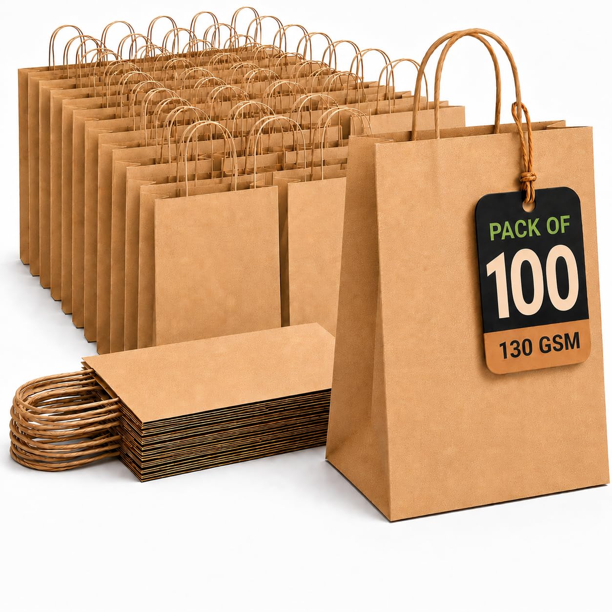 Photo 1 of ***MISSING HALF***
Brown Paper Bags with Handles 100 PCS, Large Kraft Gift Bags Bulk, Shopping
