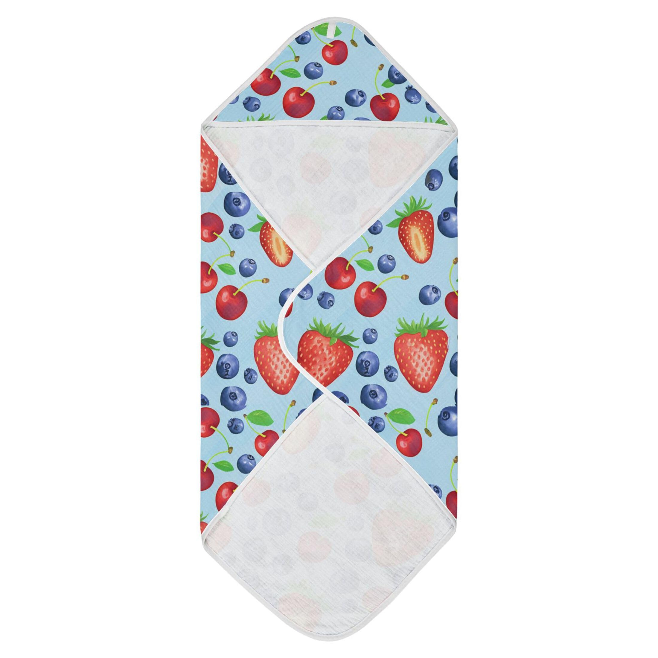 Kigai Baby Hooded Towel Absorbent Baby Bath Shower Towel with Hood for Newborn Boys Girls Babies Infant Toddler (Strawberries 35 x 35 in)