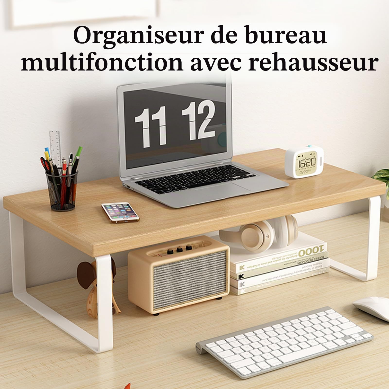 Rehausseur Ecran Pc Bureau,RéHausseur éCran Ordinateur,Support De Moniteur en Bois,Support De Moniteur avec Rangement,Support De Moniteur D'Ordinateur Ergonomique,pour Moniteur De Pc