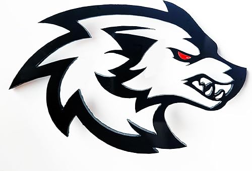 2 emblemas de logotipo de Hellwolf Wolf Redeye para guardabarros de automóvil (3.5 x 2.3 pulgadas, color de ojos rojos)