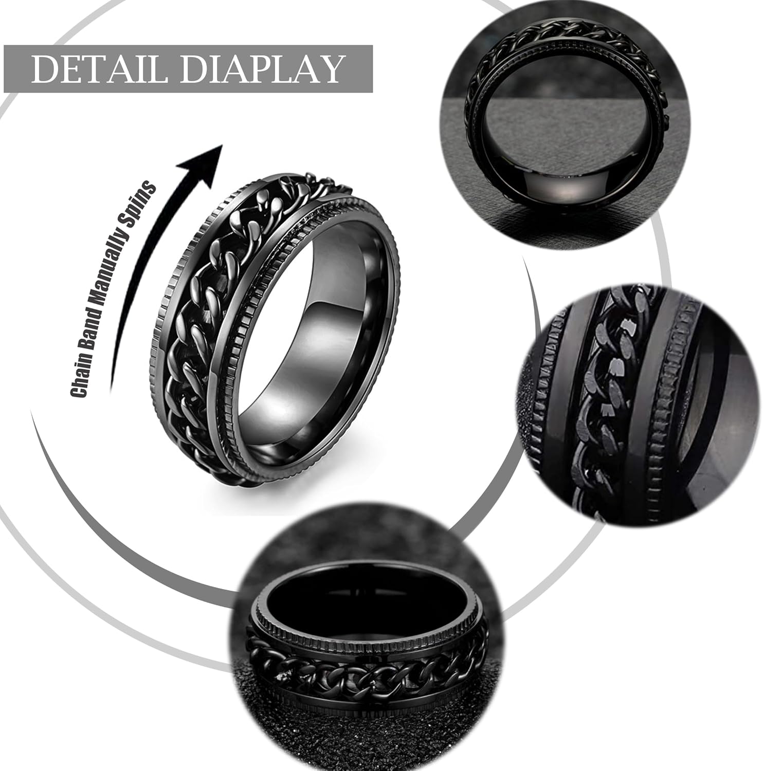 EIELO 12Pcs Stainless Steel Band Rings for Men Women Cool Fidget Spinning Chain Ring Anxiety Relief Fashion Simple Wedding Engagement Ring Set - Image 3