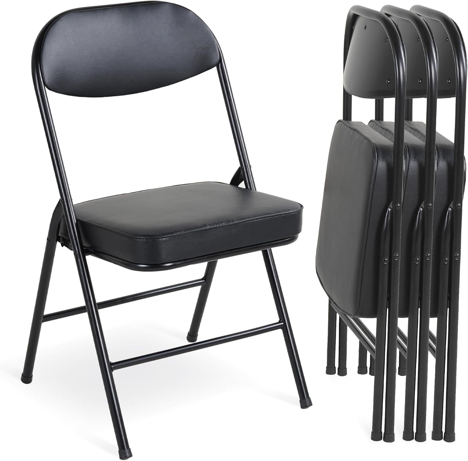 HOMEFUN Padded Folding Chairs Set of 4, Folding Chairs with Cushion and Durable Metal Frame，No Assemble Required for Party Kitchen Office Wedding Brown