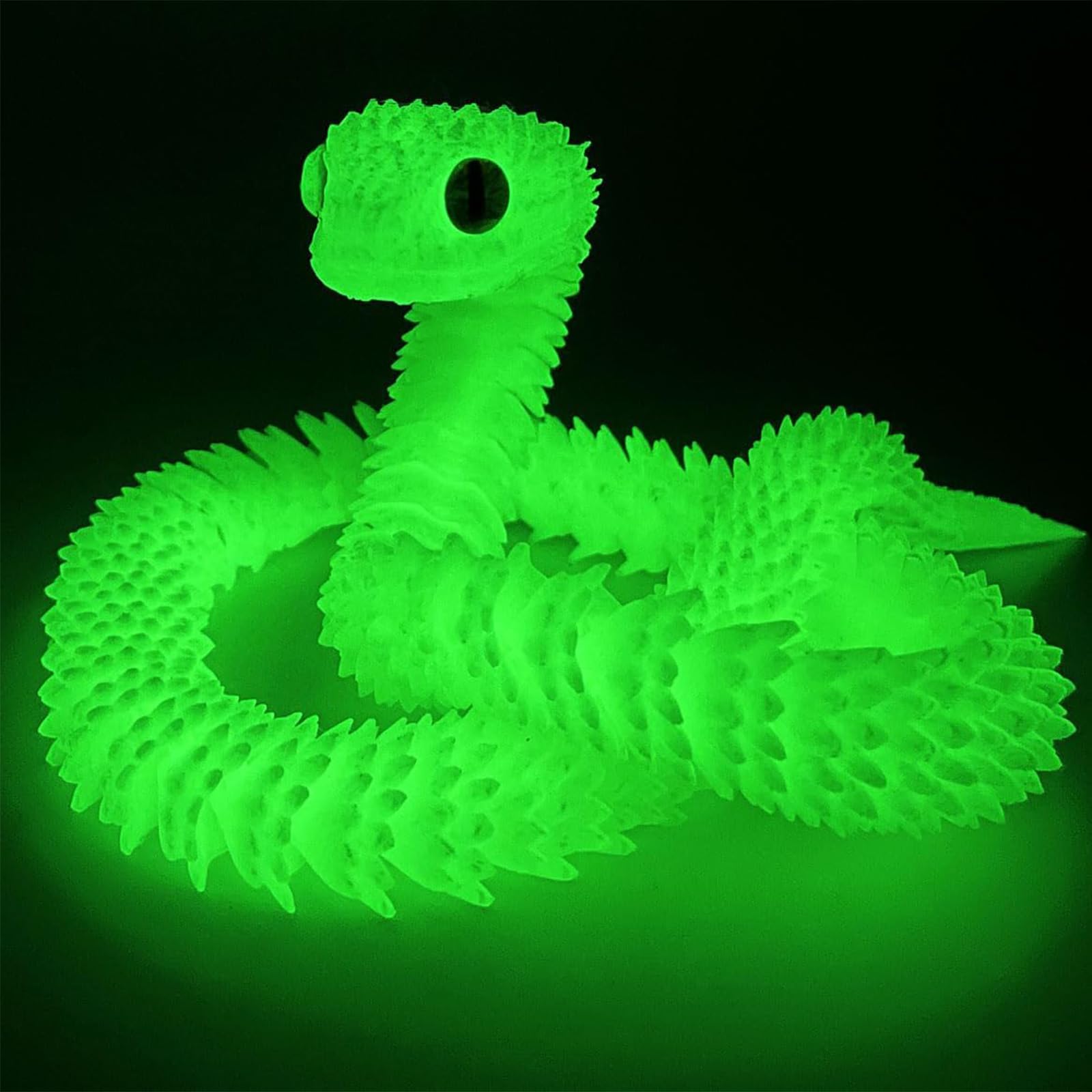 3D Printed Snake, 24In 3D Printed Animals Fidget Toy with Articulated Mobility, Flexible Realistic Glow in The Dark Desktop Decoration for Home Office, Gift for Boys and Girls (Luminous Green)