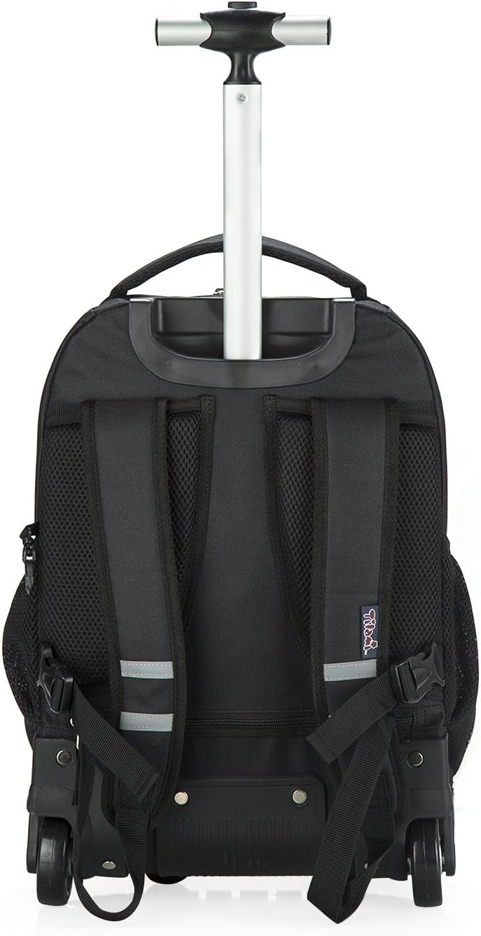 Tilami Unisex-Children Wheeled Rolling Backpack for Laptop, School, College and Travel - Waterproof - 18inch - Black