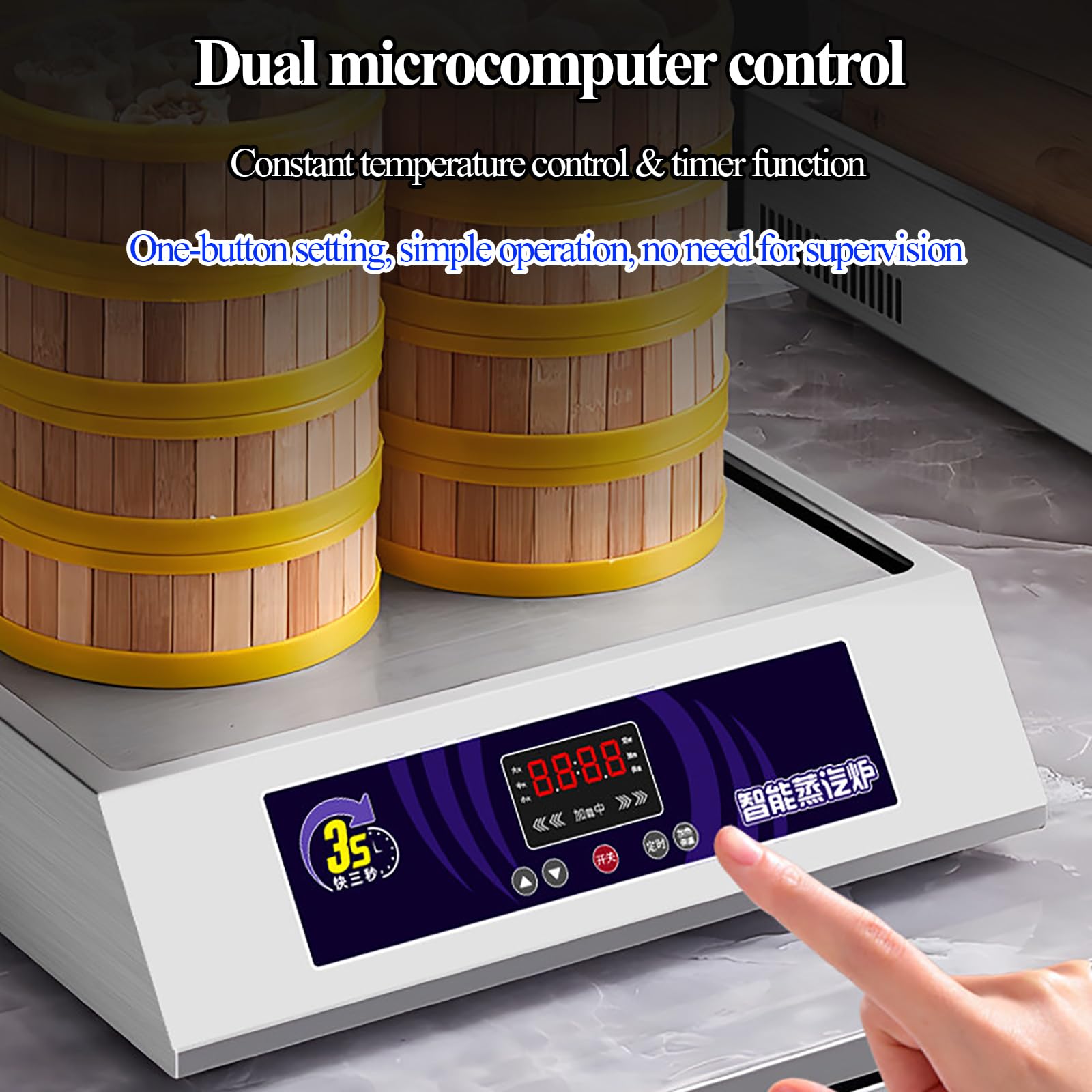 Vaporizador eléctrico, aparato de cocción de alta potencia de 5 capas con apagado automático, alarma de escasez de agua y temporizador de temperatura constante para vapor y conservación del calor