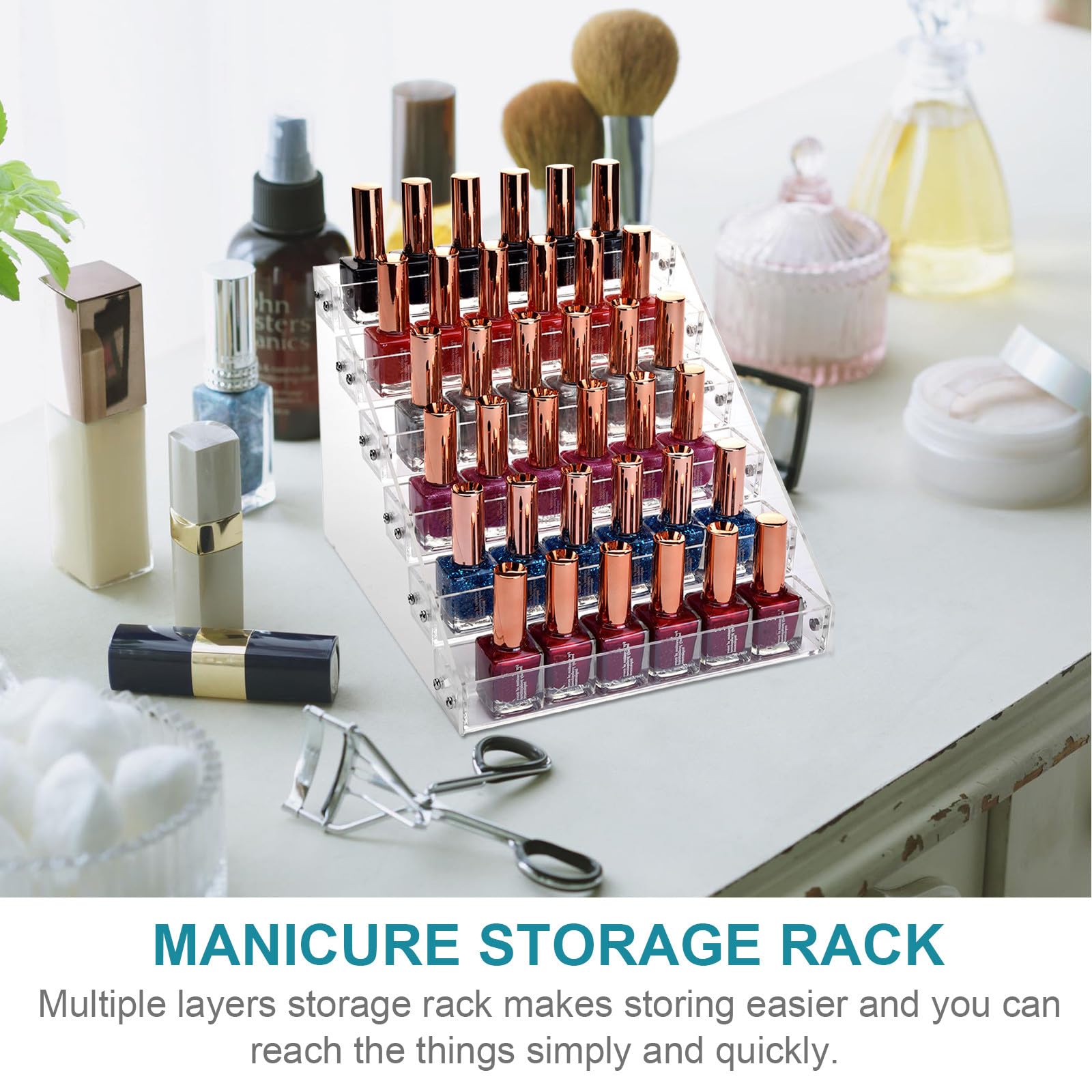 DOITOOL Organizer per Smalti per Unghie in Acrilico Trasparente a Livelli, Supporto Semplice e Moderno per Cosmetici da Tavolo in Camera da Letto