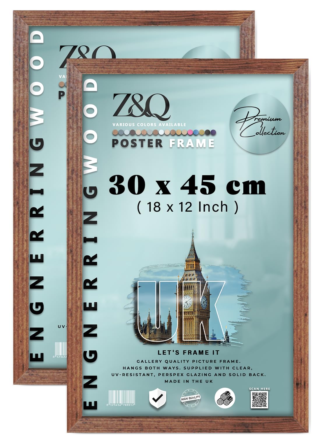 Z&Q Pack of 2 Classic Mdf Wood Finish (30 x 45 CM) Picture Frame | for Room Décor 18 x 12 Inch Frame with Portrait/Landscape Display Home Décor [ Rustic ]