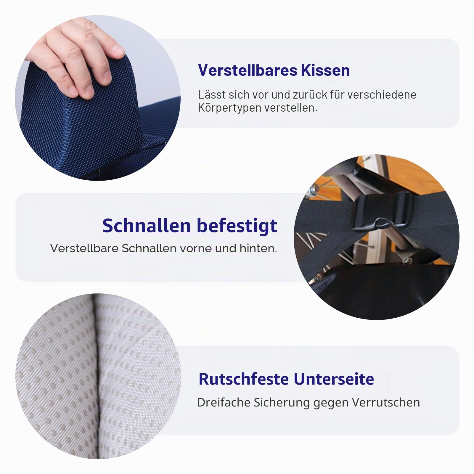 LIROPAU Rutschfestes Rollstuhlkissen, rutschfestes Rollstuhlkissen für Senioren mit Knaufkeil und Sicherheitsgurt, abnehmbarer, atmungsaktiver Bezug für Hämorrhoiden, Ischias, Druckstellen und