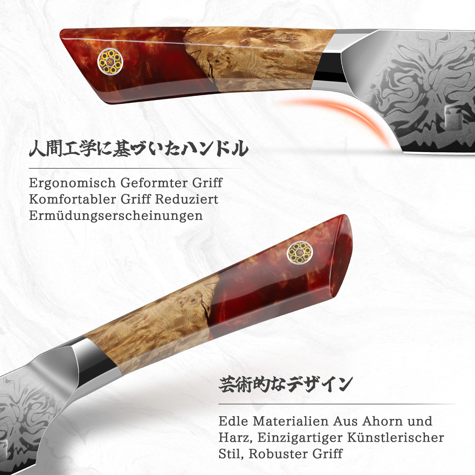 SHAN ZU Damast Santokumesser 18cm, Küchenmesser mit SG2-Pulverstahlkern | 91 Lagen handgeschmiedetem Damaststahl, ergonomischem Ahorngriff – WHITE TIGER Series