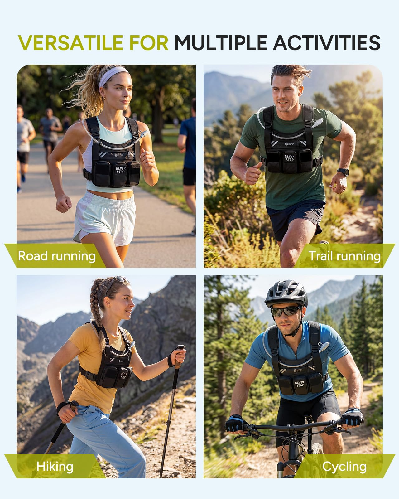 Gilet de course pour homme et femme, sac à dos d'hydratation multi-poches avec poche d'eau de 2 L, rangement modulaire MOLLE, épaules et taille réglables, réfléchissant, respirant pour la randonnée