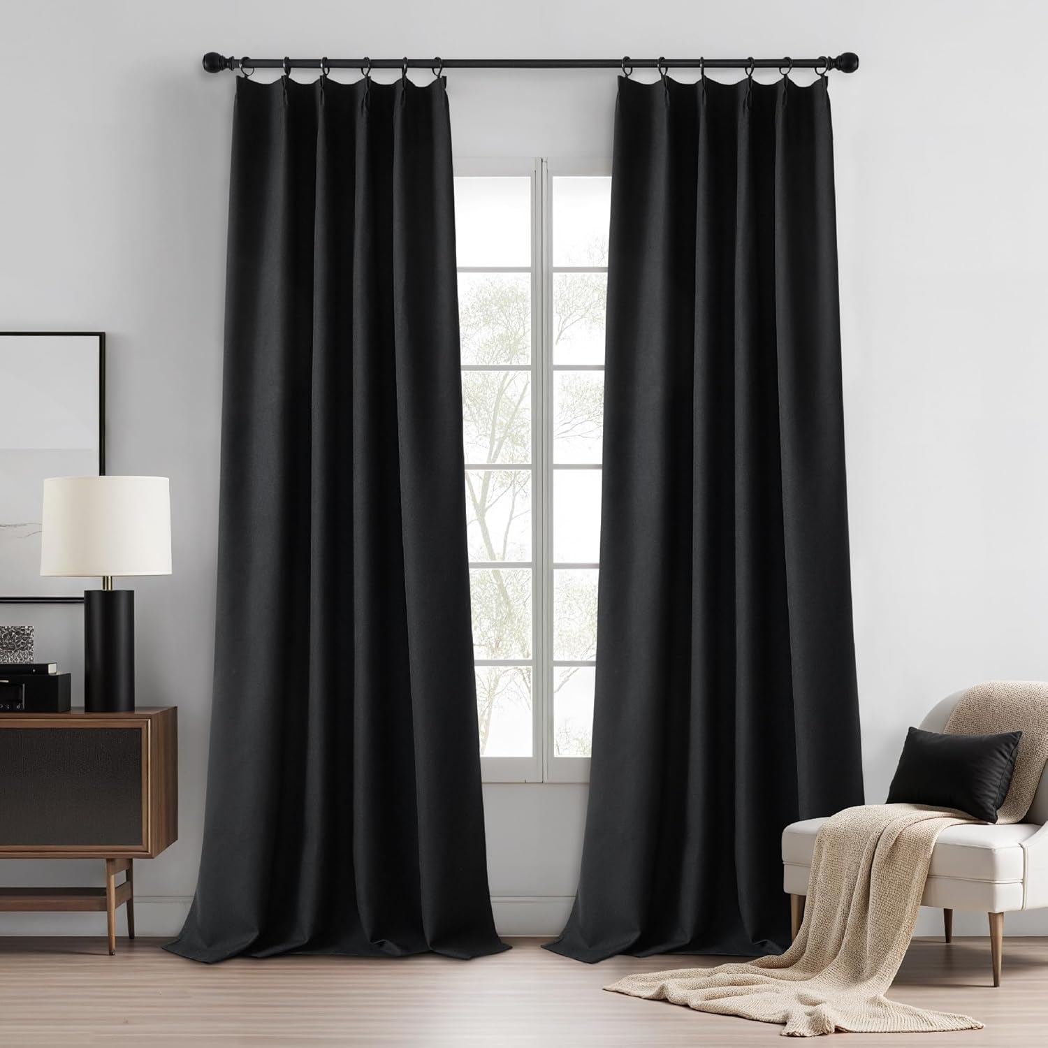 Light Grey 95 Inch Pinch Pleated Blackout Curtains for Sliding Glass Door, 60” Wide Pinch Pleat Linen Curtains for Living Room French Door, Privacy Assured Elegant Modern Home decor(60Wx95L,2 Panels)