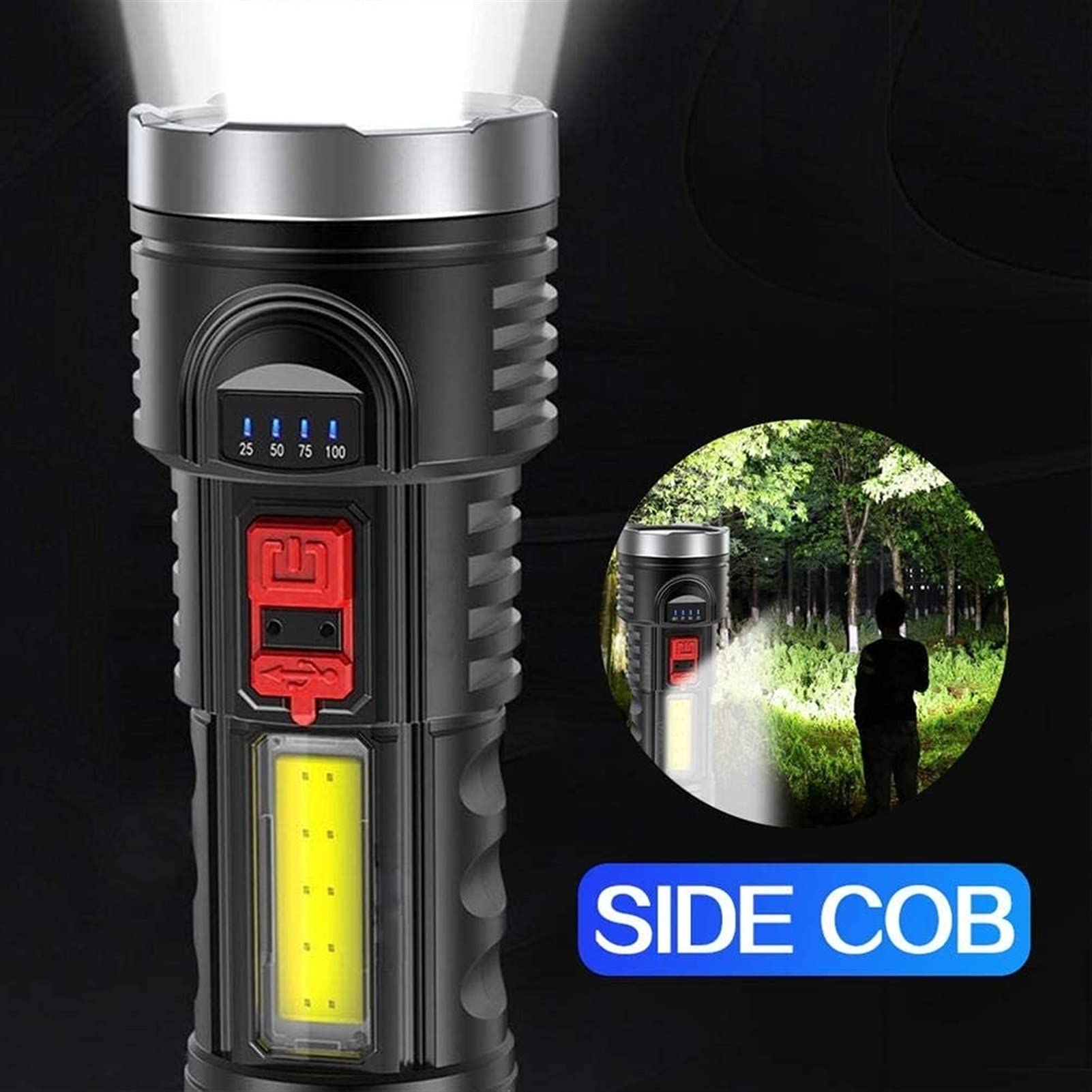Linterna Recargable, Linterna Profesional de 1500 lúmenes Altos, batería de 1500 mAh incluida, for Senderismo, Camping y Caza