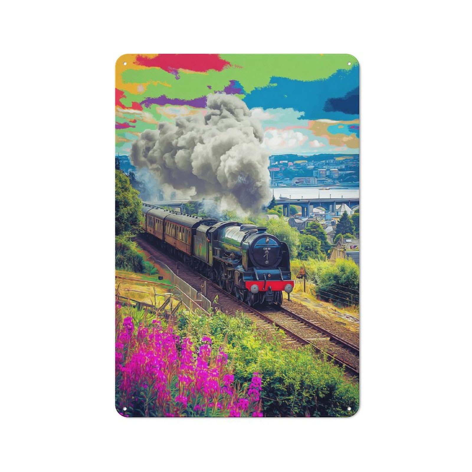 Junmoney Steam Train Journey Through Nature Tin Wall Plaque 30X20cm With For Home Office Or Studio, For Home Office Decor Fans