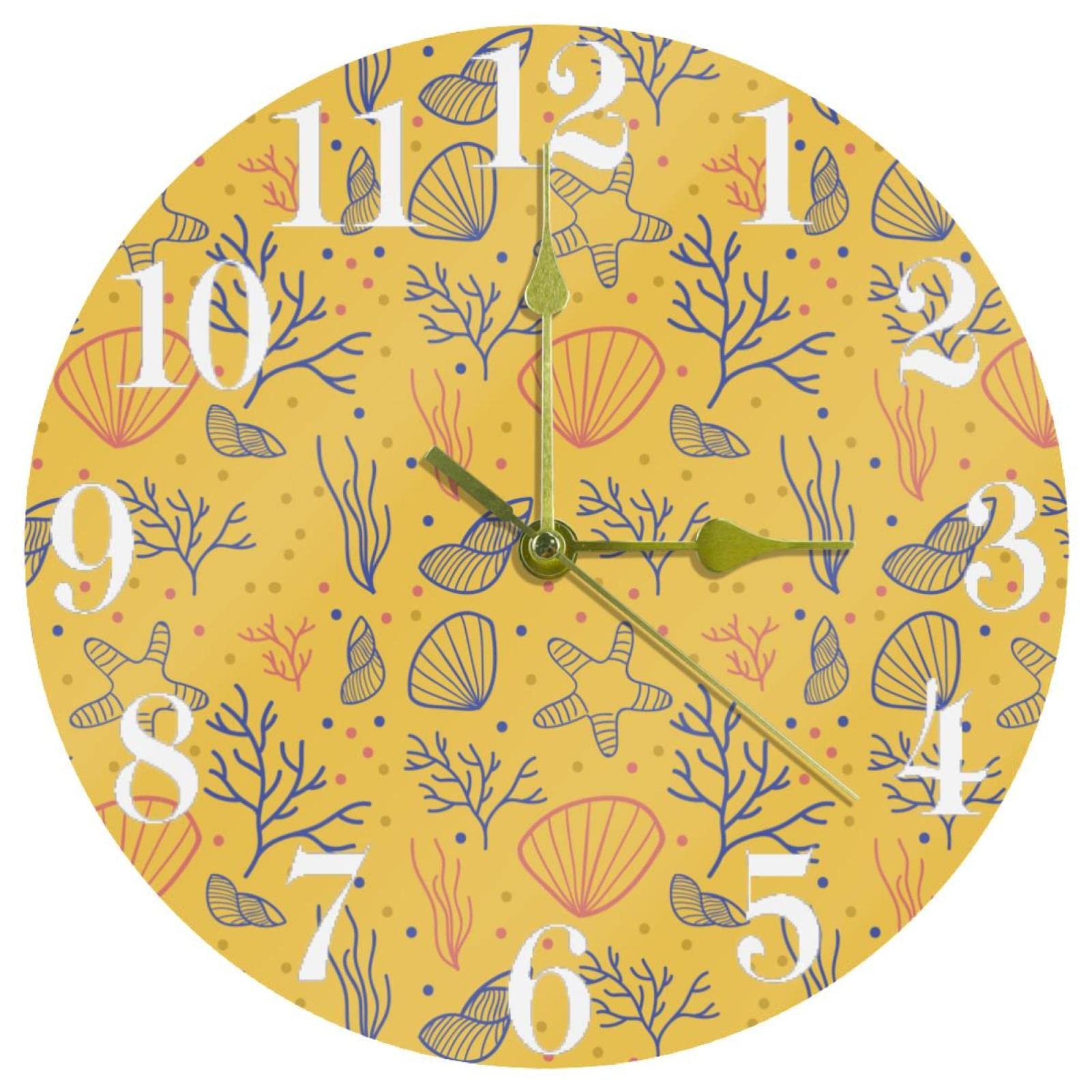 Horloge murale silencieuse sans tic-tac motif corail et coquillages