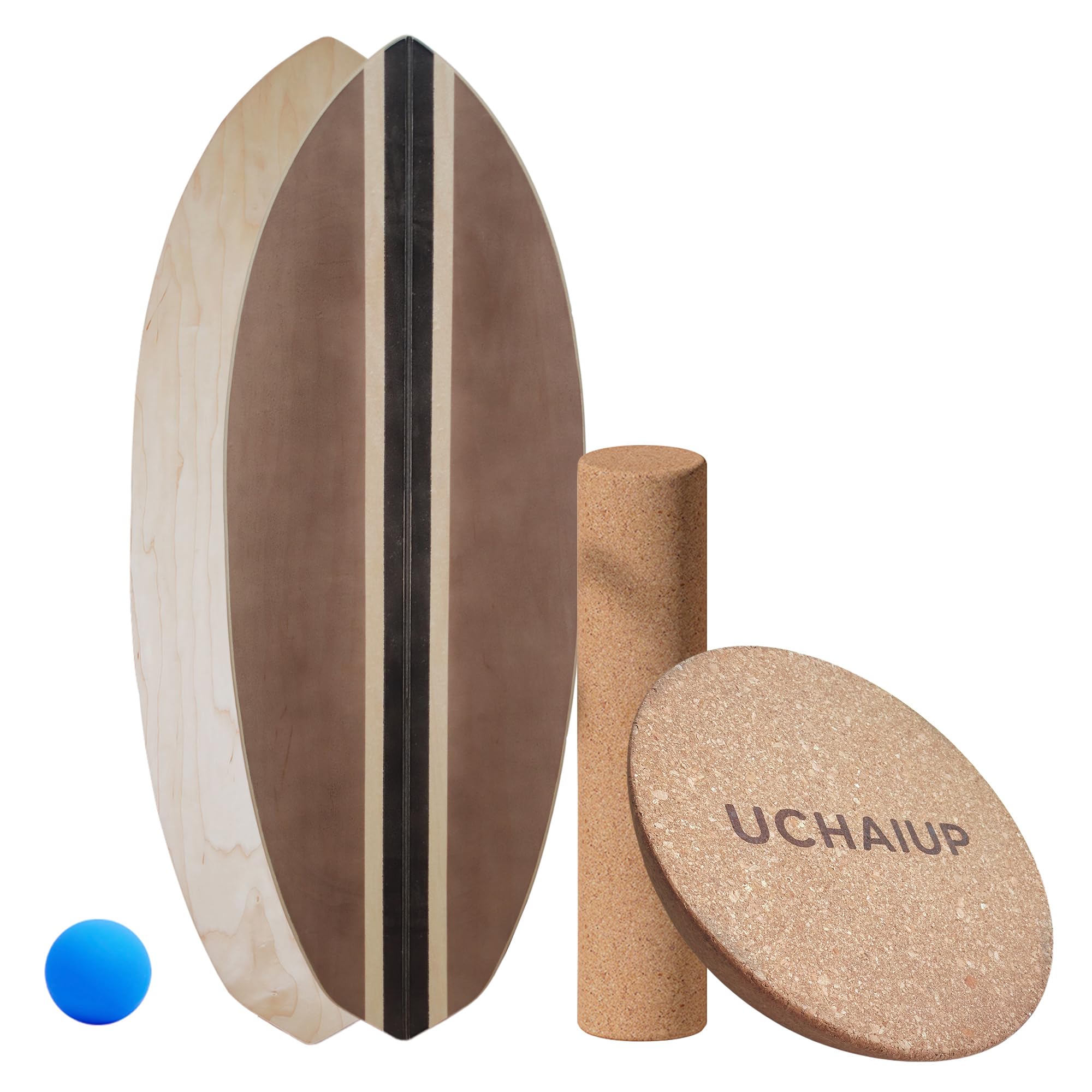 Holz Balance Board mit Rolle & Halbkugel -Gleichgewichtstraining für Erwachsene - Inkl. Trainingsball & Anleitung - Verbessert Koordination&Muskelkraft