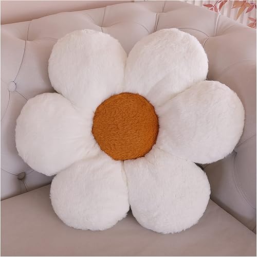 Miniatura 7 de Cojín decorativo de flores, almohada decorativa para silla, almohada de felpa para piso (19.6 pulgadas, marrón y blanco)