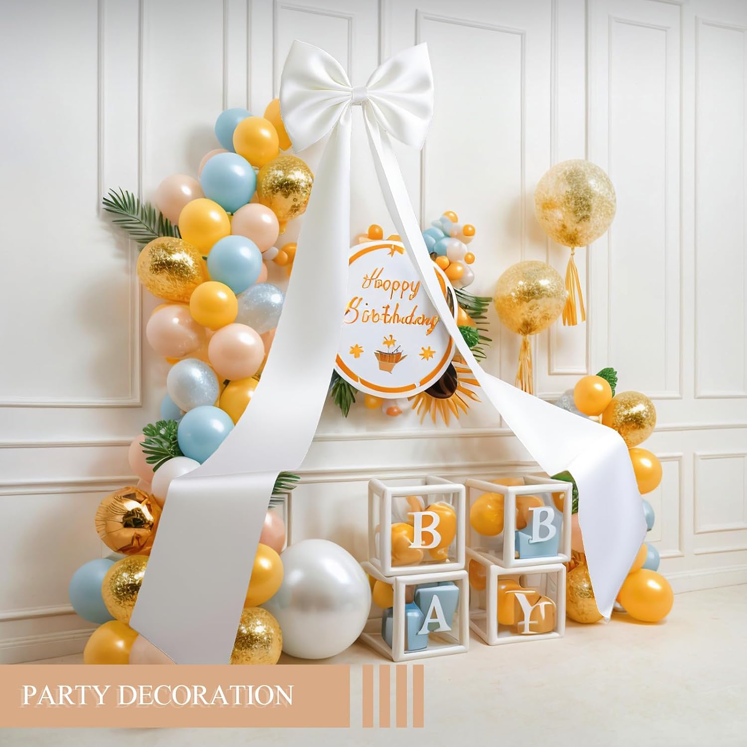 Giant Bow Decoration, Big Bows for Backdrop 75x18 Inch,Bow Themed Room Decor,Large Satin Decorative Bows for Wedding Engagement Bachelorette Baby Shower Bridal Christmas (White, 75x18 Inch)