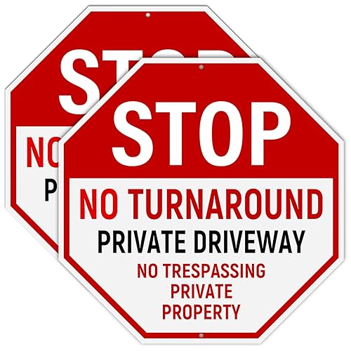 2 Pack Stop No Turn Around Private Driveway Sign, 12×12