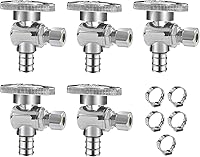 Vista 23 de WiseWater Válvula de tope angular de empuje para conectar 1/2" empuje x 3/8" compresión, 1/4 de vuelta para apagado rápido, latón cromado con clip