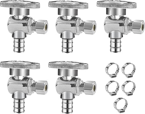 WiseWater Válvula de Parada de Ángulo PEX de 1/2 Pulgada PEX x 1/4 Pulgada de Compresión, Válvula de Apagado de 1/4 Vuelta, Accesorio de Fontanería